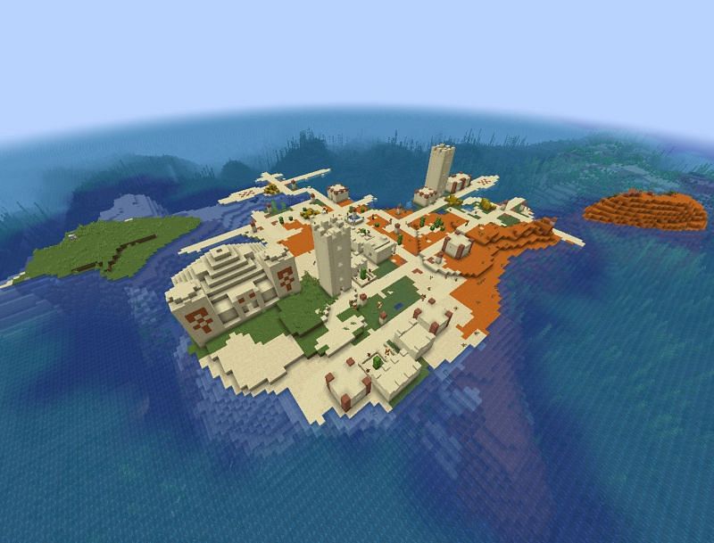 A village and pyramid (Image via Minecraft)