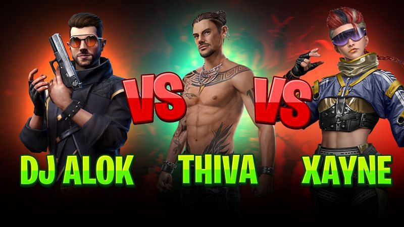 DJ Alok vs Thiva vs Xayne: Which Free Fire character is the best? (Image via Sportskeeda)