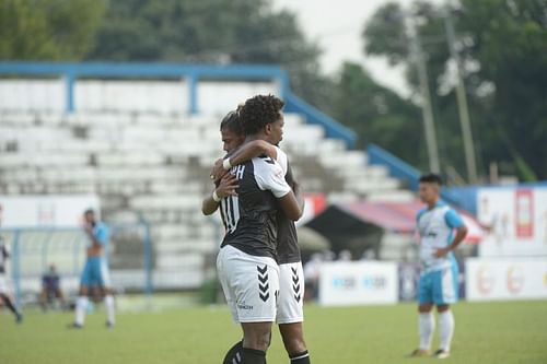 Mohammedan Sporting celebrate a goal against CRPF