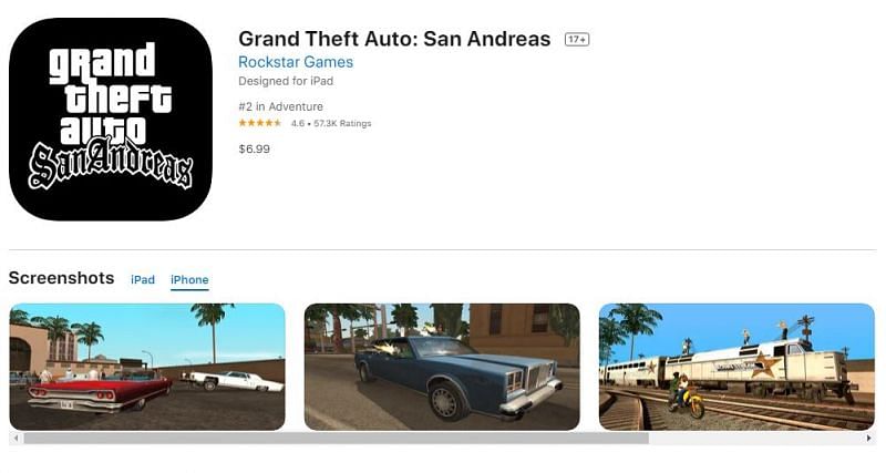 What is the GTA San Andreas download size on Android and iOS devices?