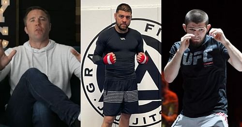 Chael Sonnen (left; Image Credit: @sonnench on Instagram), Nick Diaz (center; Photo Credit: @nickdiaz209 on Instagram) and Khabib Nurmagomedov (right)