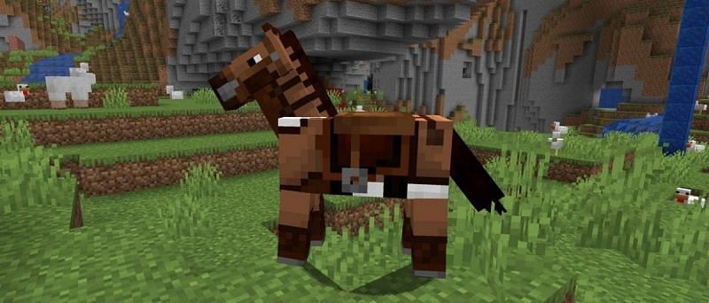 Saddle on a horse (Image via Minecraft)