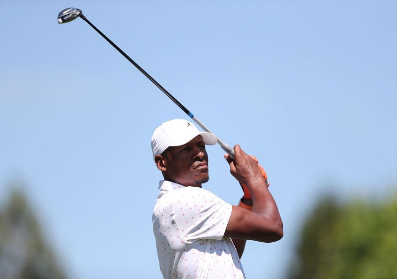 Ray Allen tees off on the first hole during round one of the American Century Championship