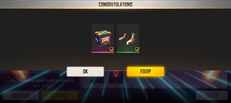The items can be collected from the mail (Image via Free Fire)