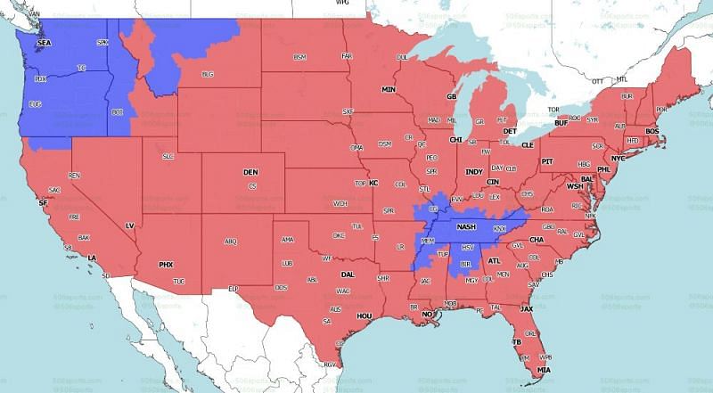 CBS Coverage Map for the late games of week 2