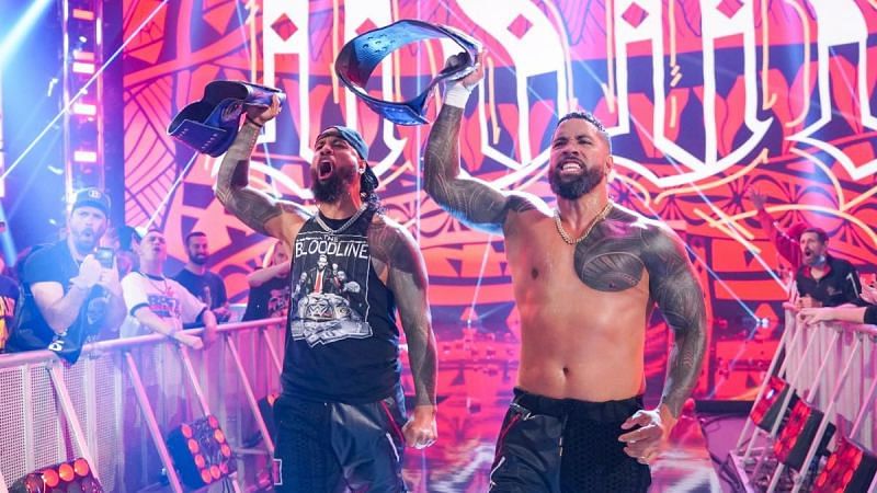 The Usos in action at WWE Extreme Rules