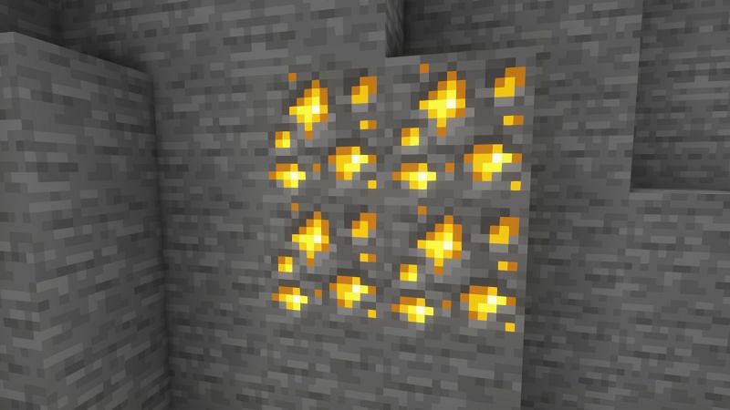 Gold ores in the game (Image via Minecraft)
