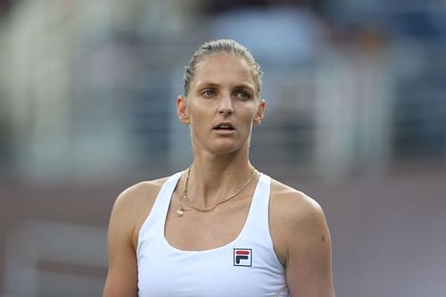 Karolina Pliskova looks on during her third-round match at the 2021 US Open