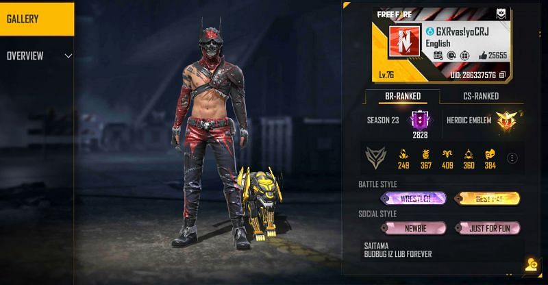 VasiyoCRJ&#039;s Free Fire ID (Image via Free Fire)