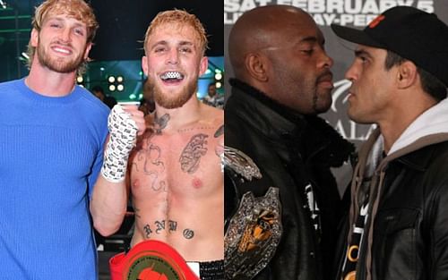 Logan Paul and Jake Paul (left); Anderson Silva and Vitor Belfort (right)