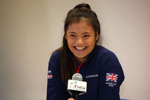 Emma Raducanu at a media interacrion during the 2020 Billie Jean King Cup.