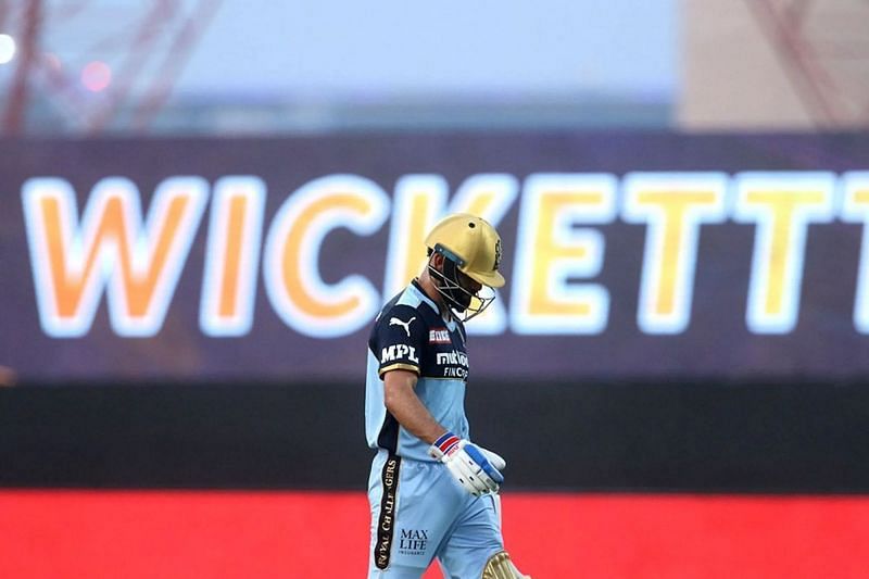 Virat Kohli captain of Royal Challengers Bangalore walks back to the pavilion