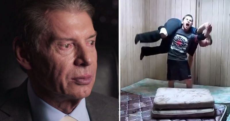 Vince McMahon; two kids trying out WWE moves