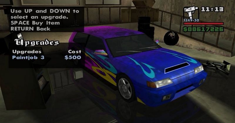 A player customizing their car in GTA San Andreas (Image via Rockstar Games)