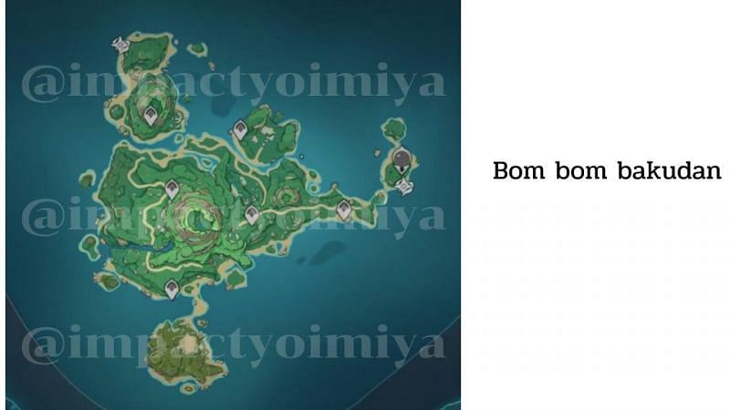 A new leak revealing the Tsurumi Island map (Image via ImpactYoimiya)