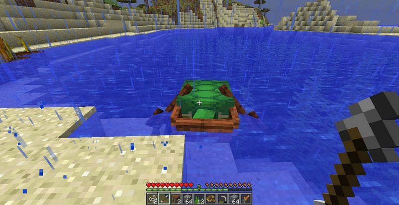 Turtle caught in a boat (Image via Minecraft)