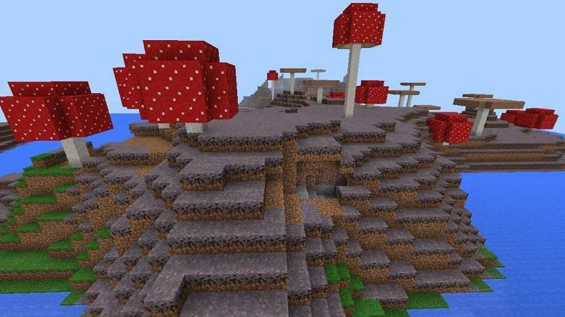 Huge mushrooms growing from Mycelium (Image via Minecraft)