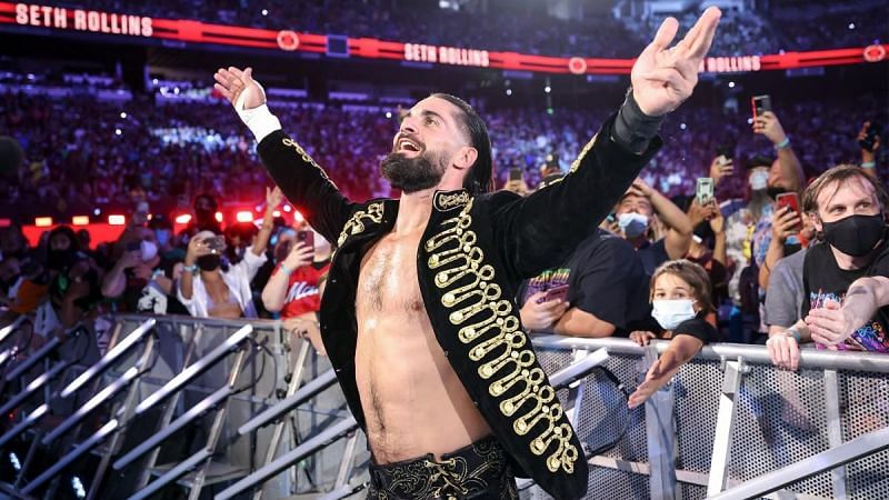 Seth Rollins making his entrance at WWE SummerSlam in 2021