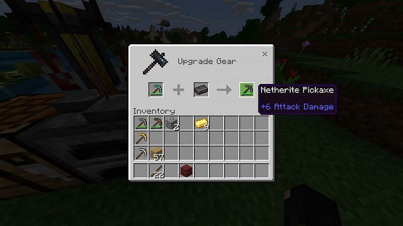 Netherite pickaxes are made from diamond pickaxes with a Netherite ingot. Image via Minecraft