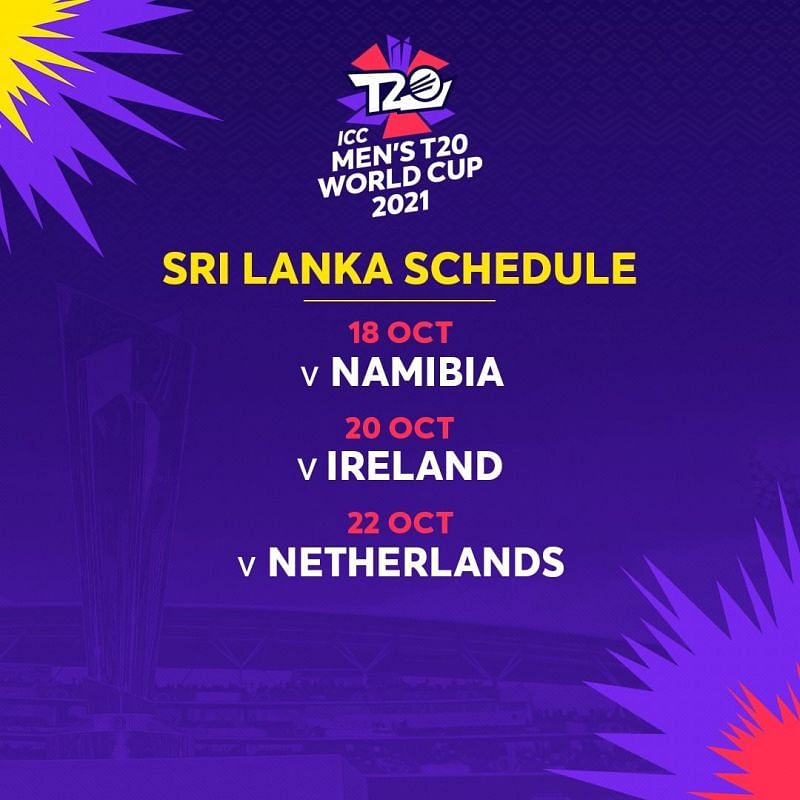 T20 World cup schedule - Sri Lanka