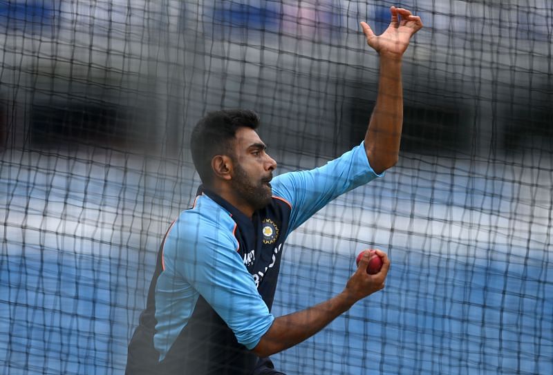 Ashwin in action during an India net session