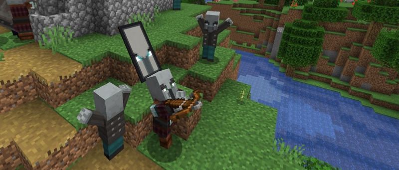 By using a specific seed, players can easily take out a Raid Captain, save a village, and earn the status effect that provides them discounts (Image via Mojang).