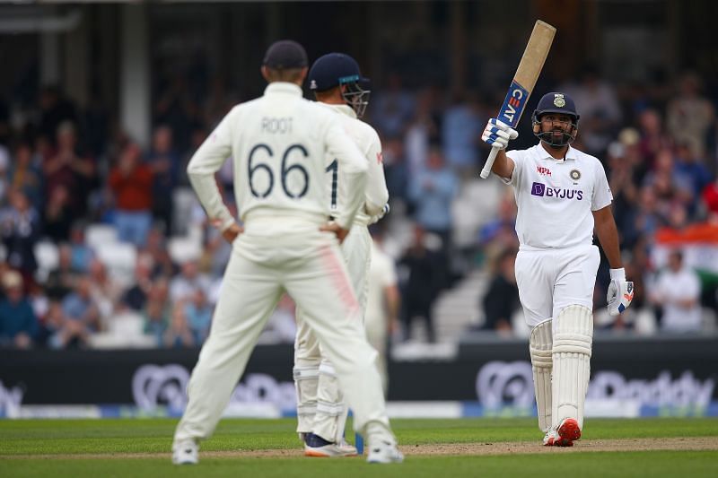 Rohit Sharma celebrates his first overseas Test ton.