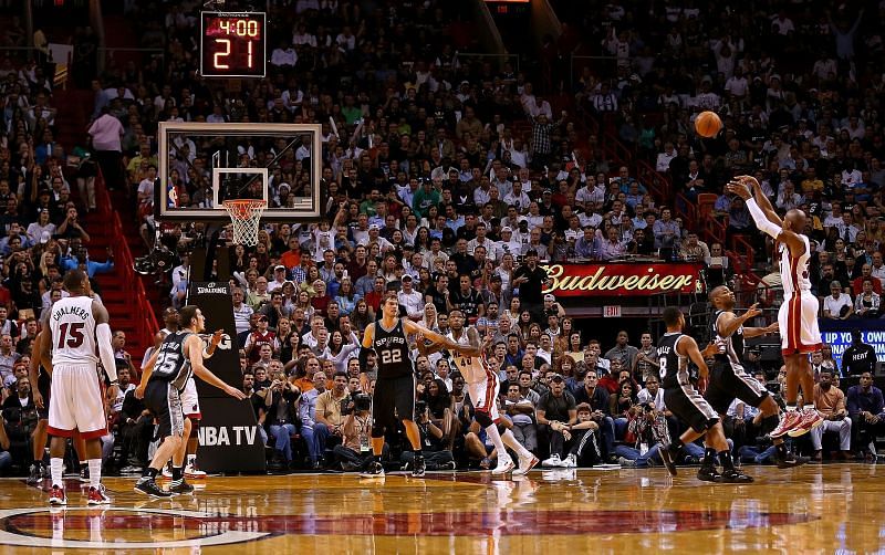 Ray Allen drains the crucial corner three that sparked the Miami Heat's comeback against the San Antonio Spurs.