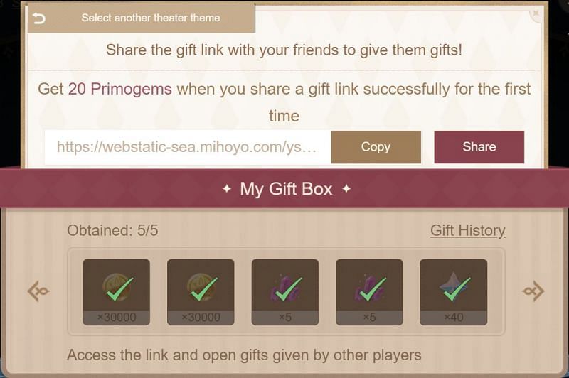 Open your gift box from the web event page (Image via Genshin Impact)