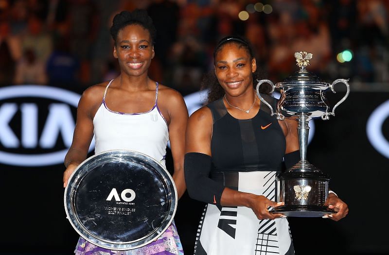 Serena Williams (R) and Venus Williams (L) at the 2017 Australian Open.