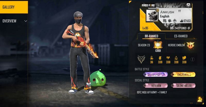 Ankush FF is placed in the Heroic tier in the battle royale (Image via Free Fire)