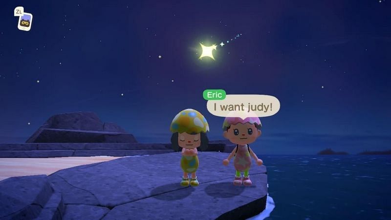 Making a wish on a shooitng star in Animal Crossing: New Horizons (Image via r/AnimalCrossing on Reddit)