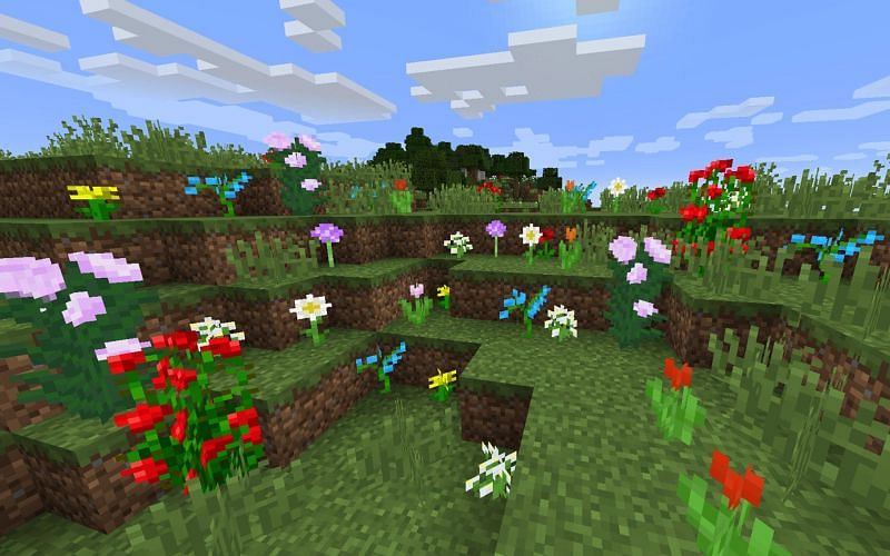 An image of a variety of flowers in Minecraft. Image via Minecraft.