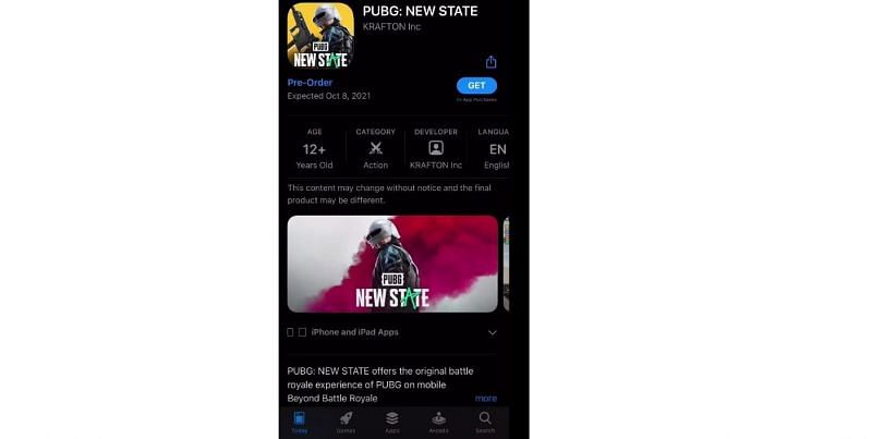 Gamers have to tap on the &quot;Get&quot; option to pre-order PUBG New State (Image via Apple App Store)