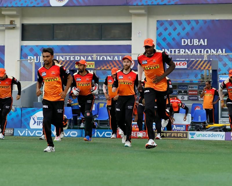 SRH players walk out to the ground led by Kane Williamson (Image: IPLT20)