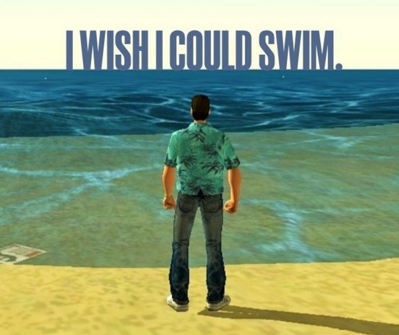 Tommy Vercetti sadly can&#039;t swim (Image via Tumblr)
