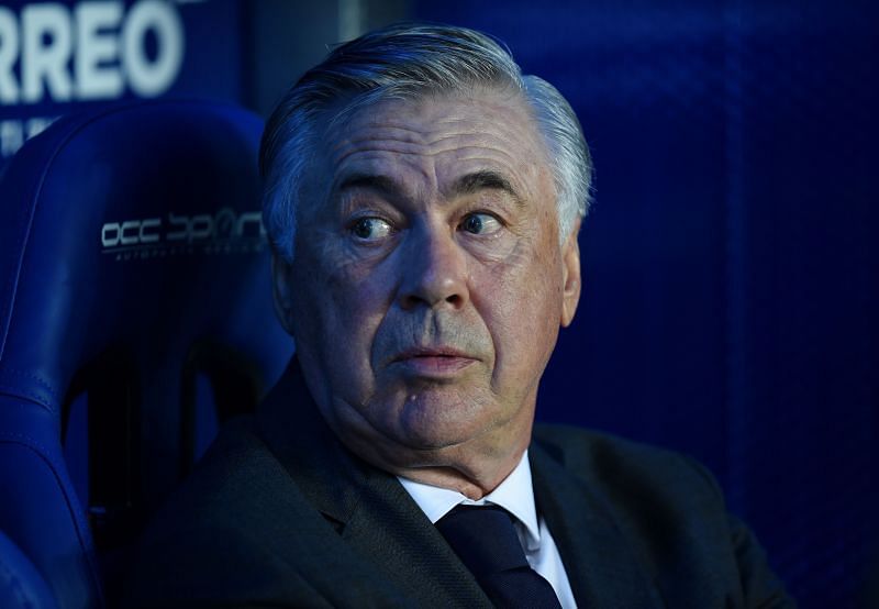 Real Madrid CF manager Carlo Ancelotti looks on during a 2021-22 La Liga match