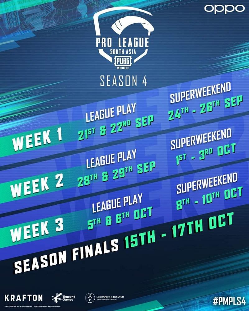 The PMPL Season 4 South Asia schedule (Image via PUBG Mobile)