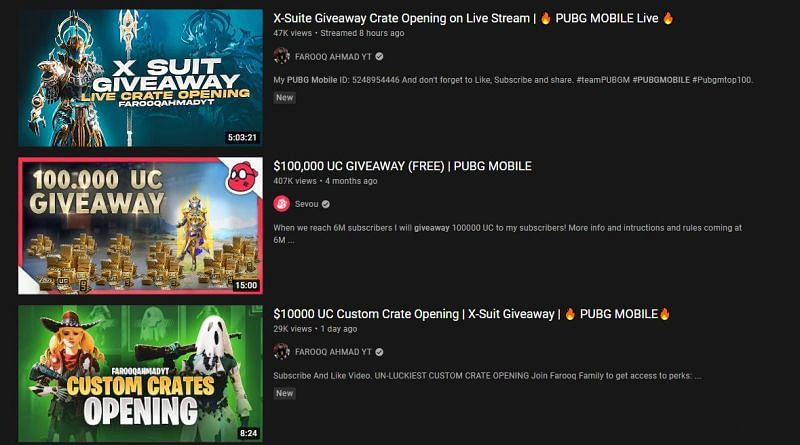 Giveaways are an attractive option to get free UC in PUBG Mobile (Image via YouTube)