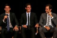 Novak Djokovic, Rafael Nadal and Roger Federer (L to R)