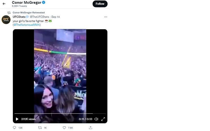 Screenshot of Conor McGregor's retweeted video clip