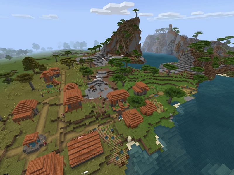 Savanna biome near the mountains (Image via Minecraft)