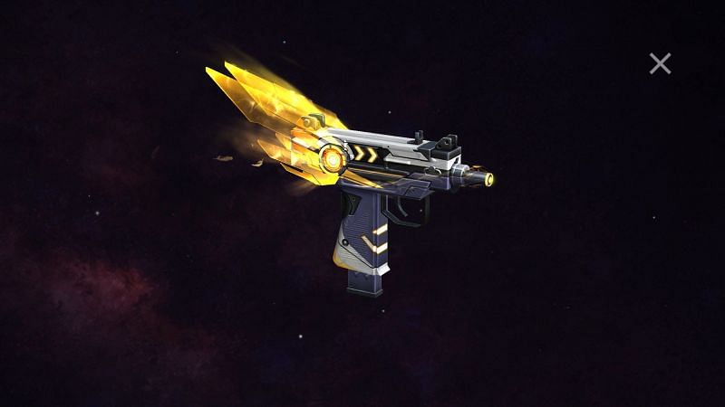 The Mini Uzi &ndash; Amber Megacypher is one of the grand prizes (Image via Free Fire)