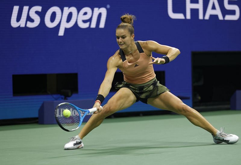 Maria Sakkari against Karolina Pliskova in the 2021 US Open quarterfinals