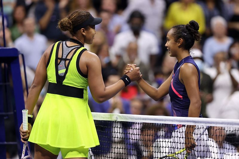 Naomi Osaka congratulates Leylah Fernandez after their match