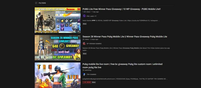 Several channels hosts giveaways for BC and Winner Pass (Image via YouTube)