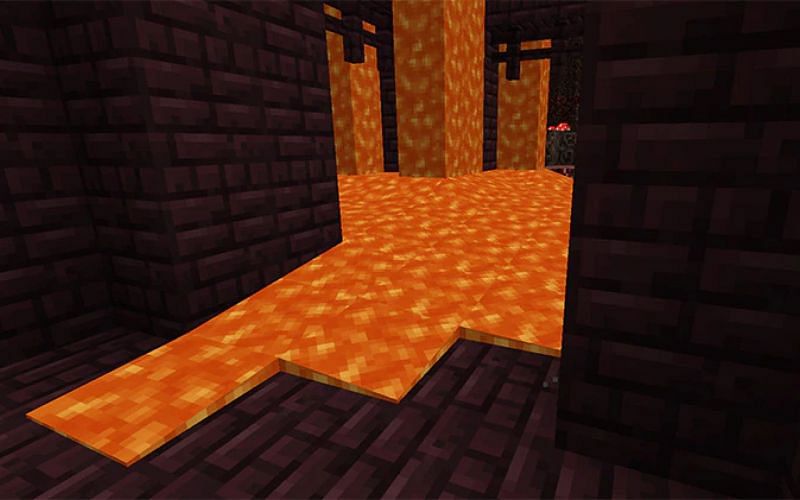 An image of lava flowing in a Nether fortress in Minecraft. (Image via Minecraft)