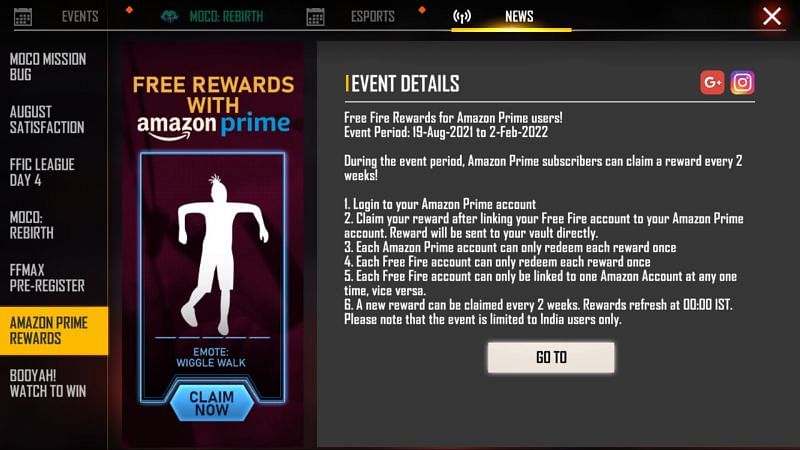 Through this event, users can get various free rewards in Free Fire (Image via Free Fire)