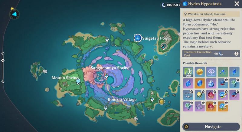 Hydro Hypostasis location on the map (Image via Genshin Impact)