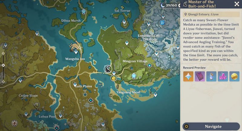 Fishing spots are different for each day, including the objectives (Image via Genshin Impact)